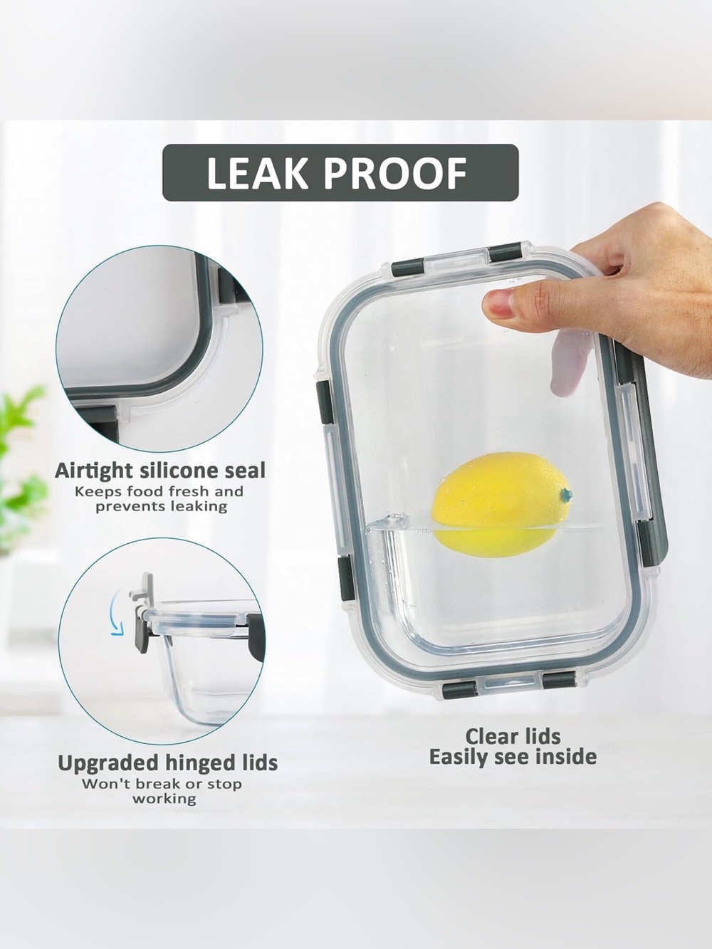 Set of 3 Glass Meal Prep Containers with Lids (1.5C, 2C, 4C) - Picture 2 of 7